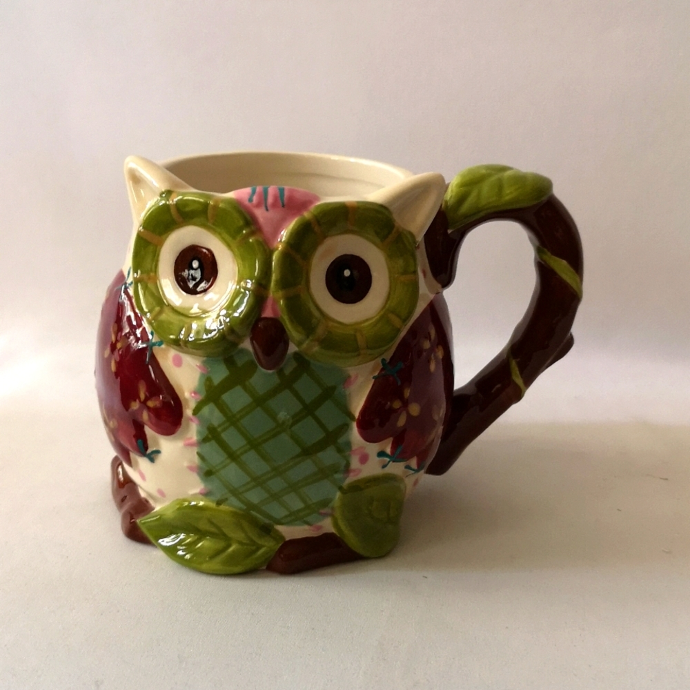 Pier 1 Imports Large Colourful hand-painted Dolomite Olli the Owl Coffee Tea Mug